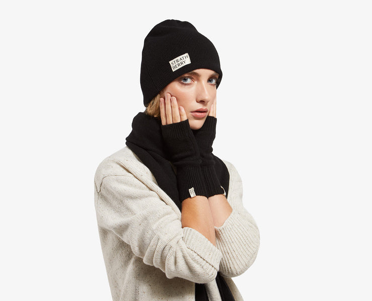 Cashmere Fingerless Gloves - Black