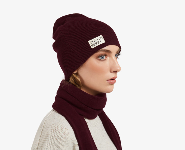 Cashmere Ribbed Beanie - Burgundy