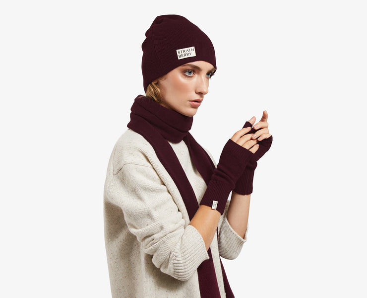 Cashmere Fingerless Gloves - Burgundy