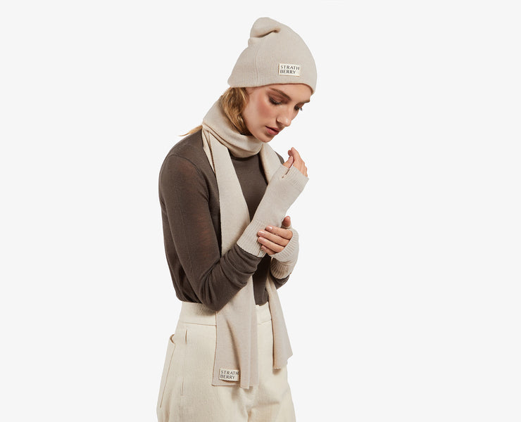 Cashmere Fingerless Gloves - Latte