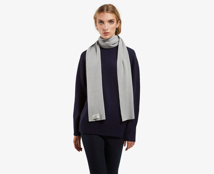 Cashmere Ribbed Scarf - Light Grey