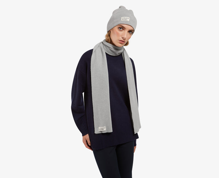 Cashmere Ribbed Beanie - Light Grey