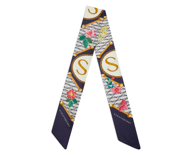 Silk Neck Scarf - S Print Navy
