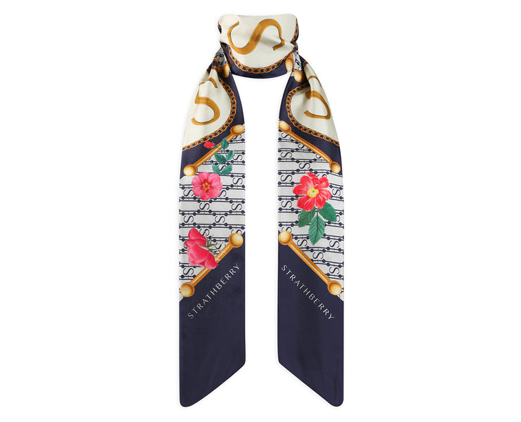 Silk Neck Scarf - S Print Navy