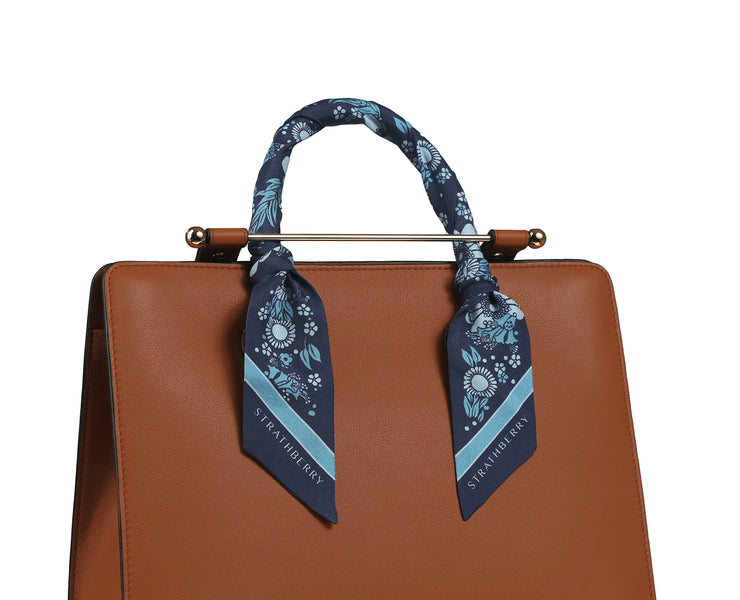 Silk Skinny Scarf - Loch Print Navy