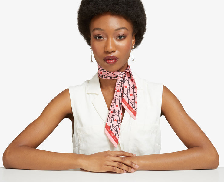 Silk Skinny Scarf - Valentine's Heart Print