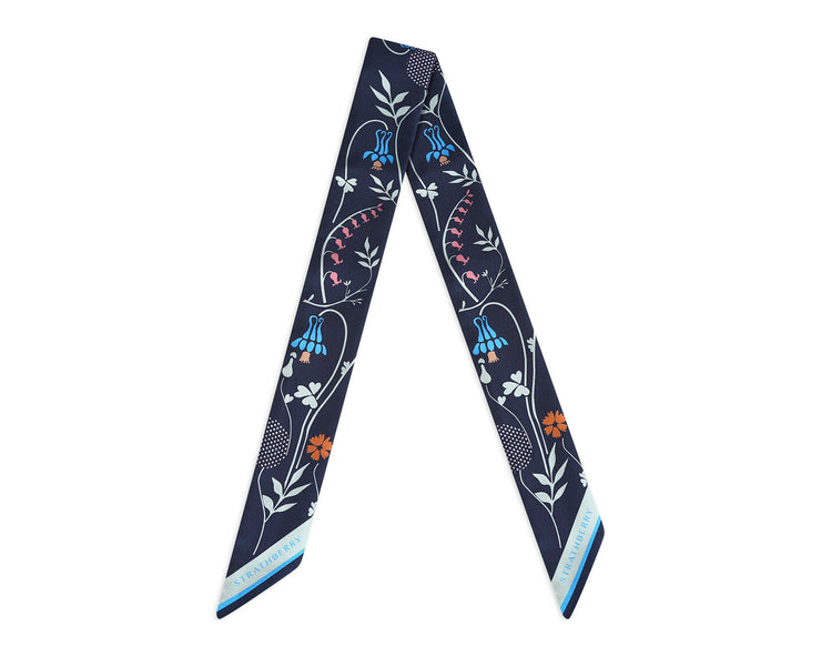 GWP Silk Skinny Scarf - Blue Floral