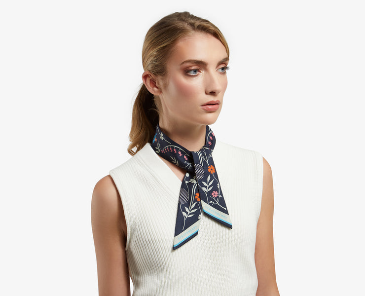 GWP Silk Skinny Scarf - Blue Floral