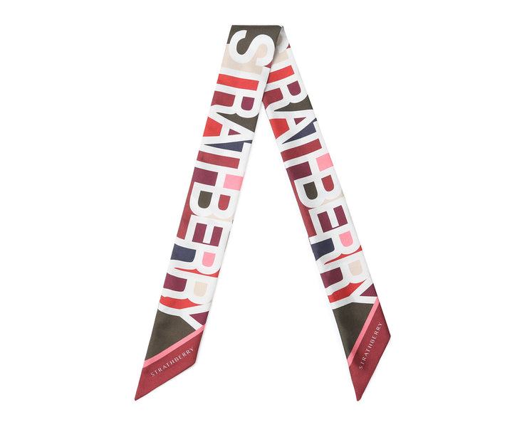 Silk Skinny Scarf - Multicolour Logo Print