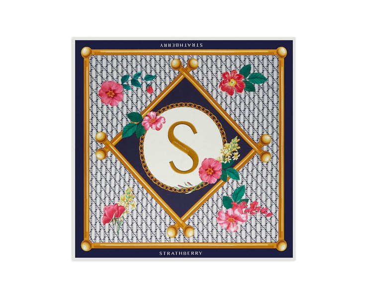 Silk Square Scarf - S Print Navy