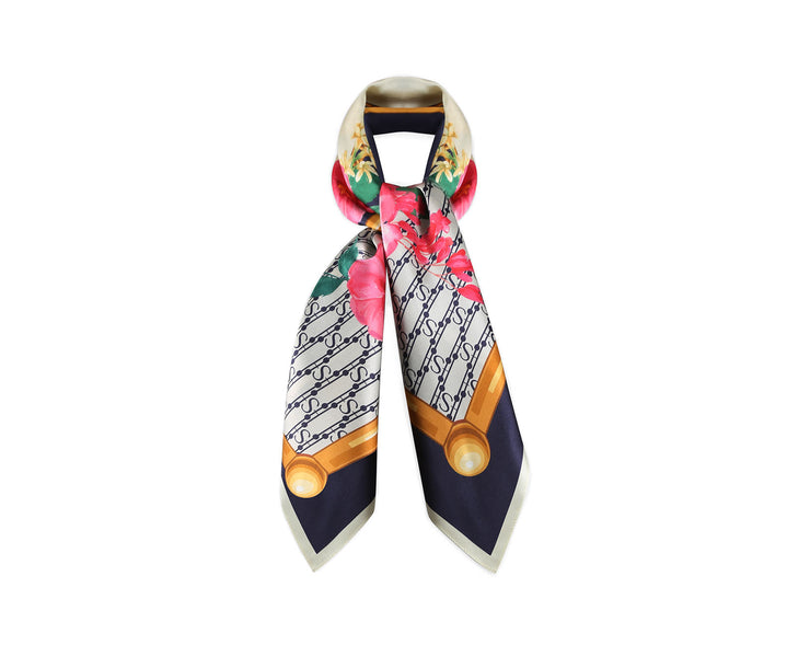 Silk Square Scarf - S Print Navy
