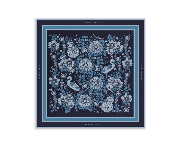 Square Silk Scarf - Loch Print Navy