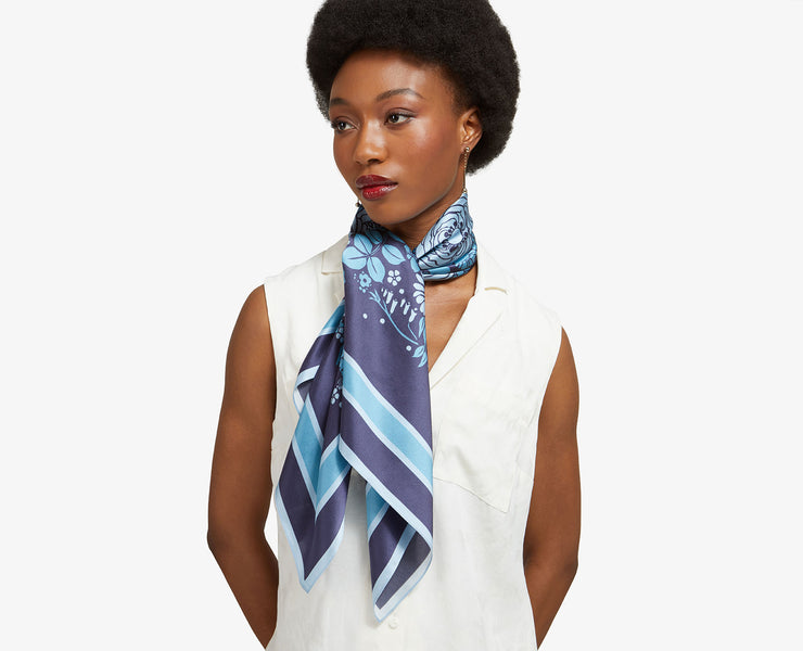 Square Silk Scarf - Loch Print Navy
