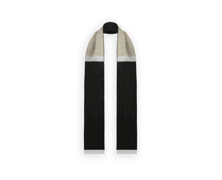 Wool Cashmere Stripe Scarf - Black/Latte/Vanilla