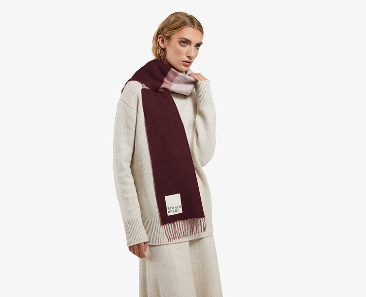 Wool Cashmere Stripe Scarf - Burgundy/Pink/Grey