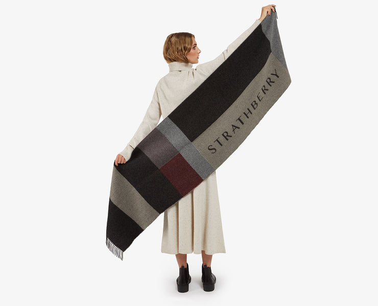 Wool Cashmere Colour Block Scarf - Black