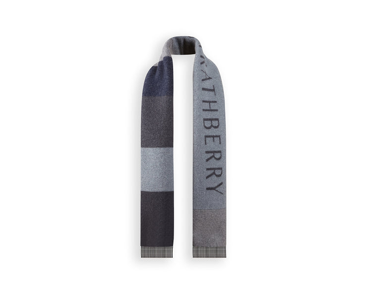Wool Cashmere Colour Block Scarf - Navy