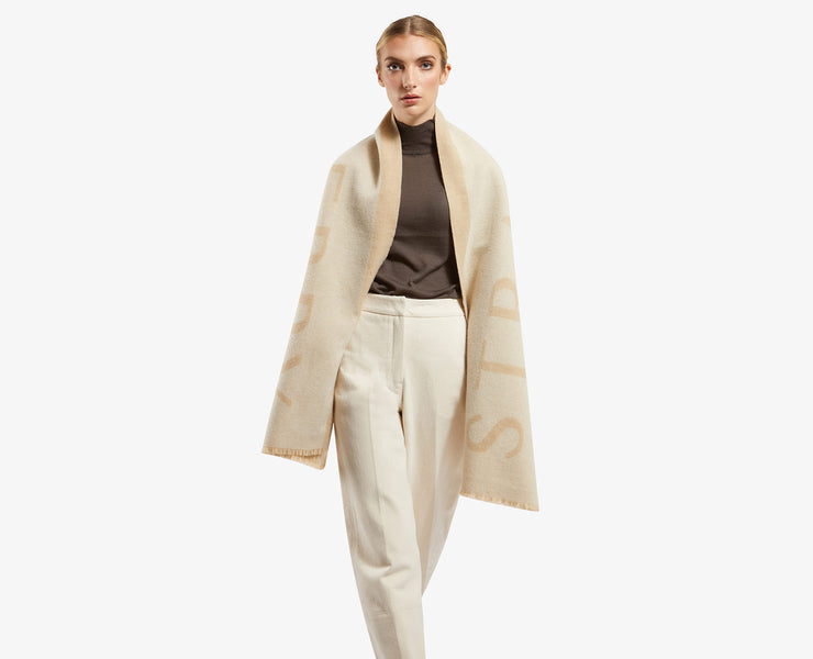 Wool Cashmere Logo Scarf - Latte/Vanilla