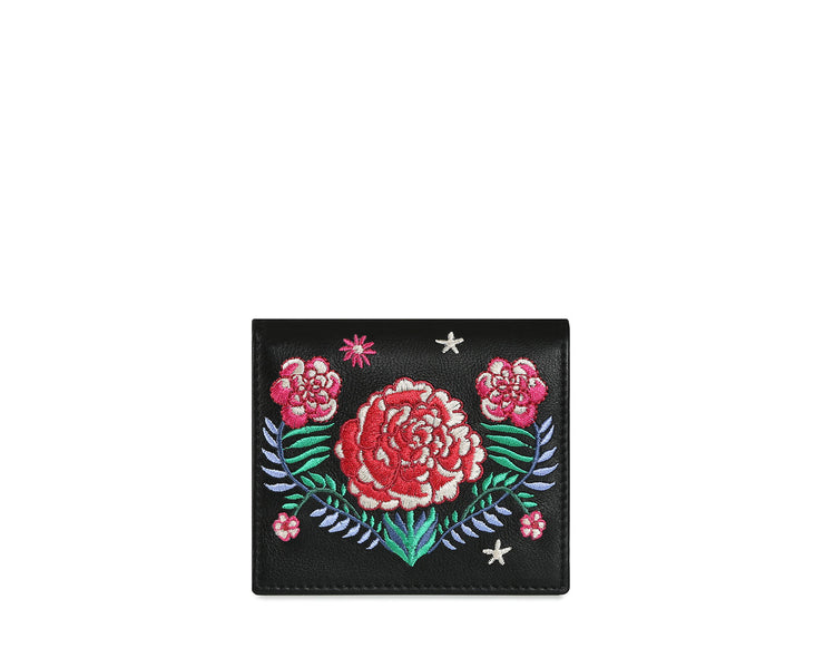 Walker Street Wallet - Black Floral Embroidery