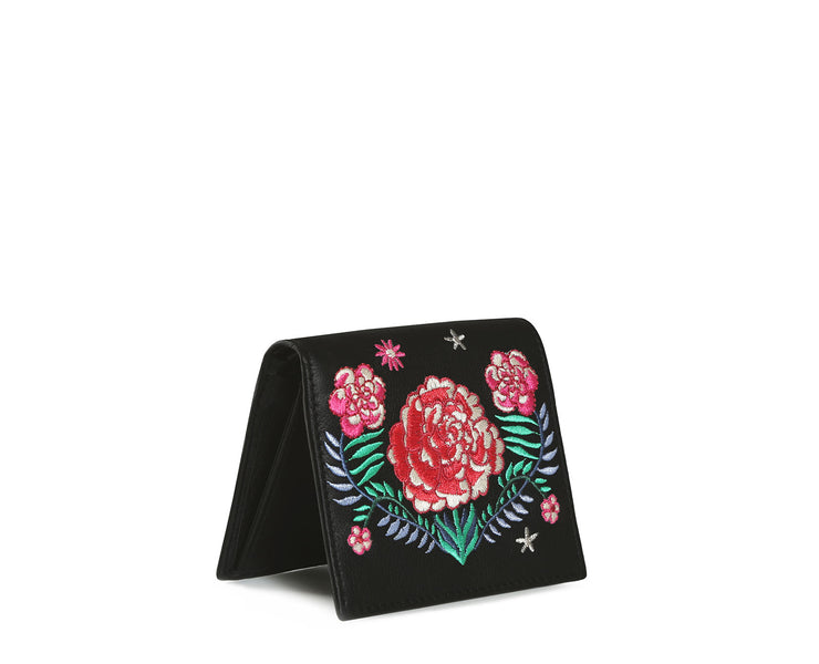 Walker Street Wallet - Black Floral Embroidery