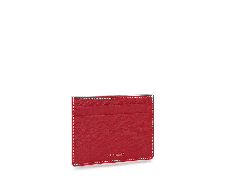 Cardholder - Crosshatch Leather Cherry with Vanilla Edge