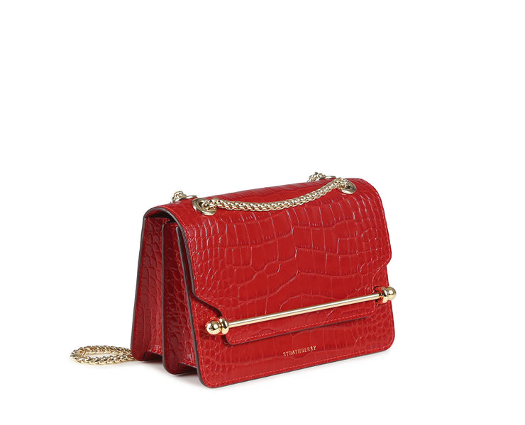 East/West Mini - Embossed Leather Ruby