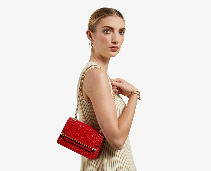 East/West Mini - Embossed Leather Ruby