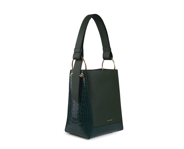 Lana Midi Bucket Bag - Dual Leather Bottle Green