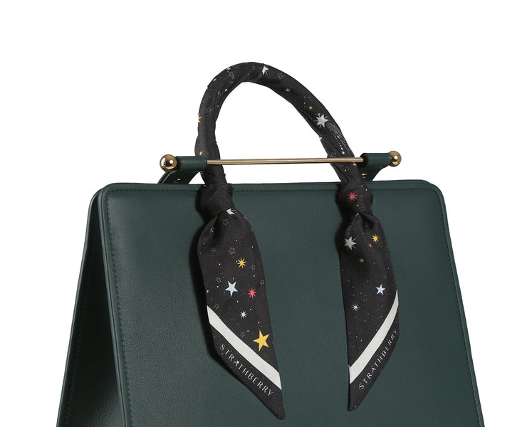 Silk Skinny Scarf - Star Print Black