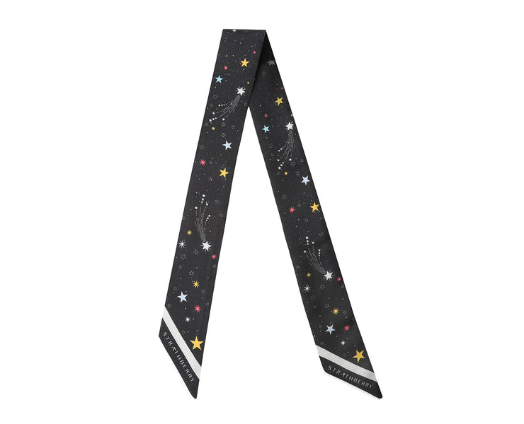 Silk Skinny Scarf - Star Print Black