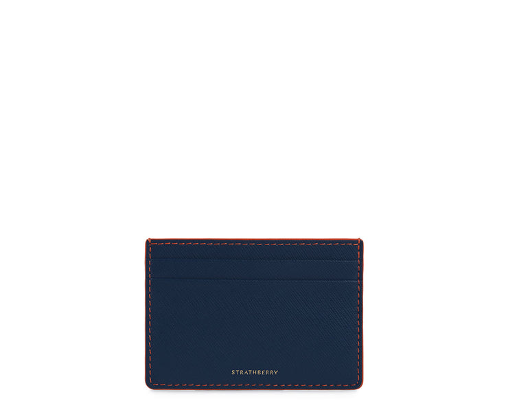 Cardholder - Crosshatch Leather Navy with Maple Edge