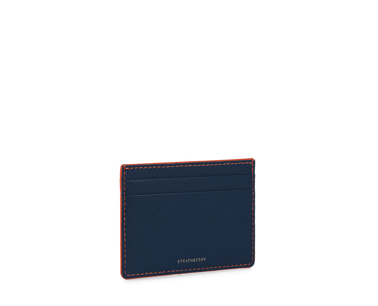 Cardholder - Crosshatch Leather Navy with Maple Edge