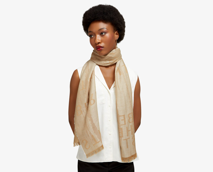 Cashmere Silk Logo Scarf - Vanilla/Latte Mix