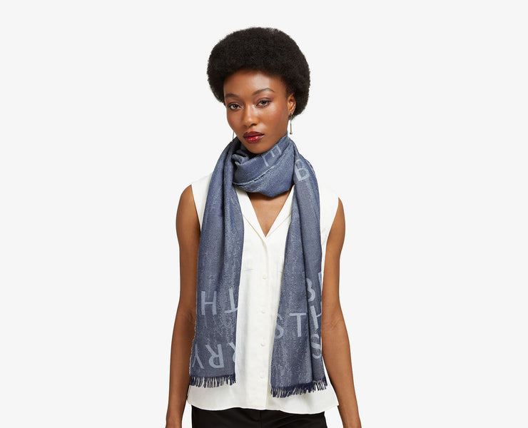 Cashmere Silk Logo Scarf - Blue Mix