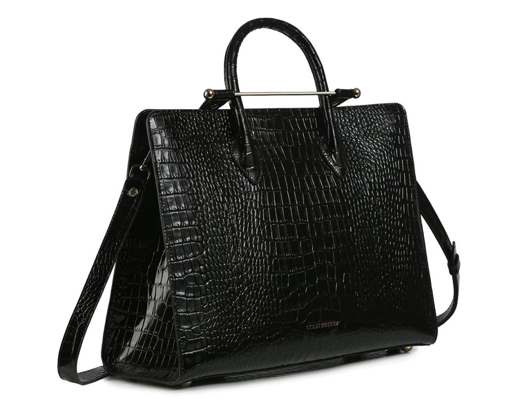 The Strathberry Tote - Embossed Leather Black