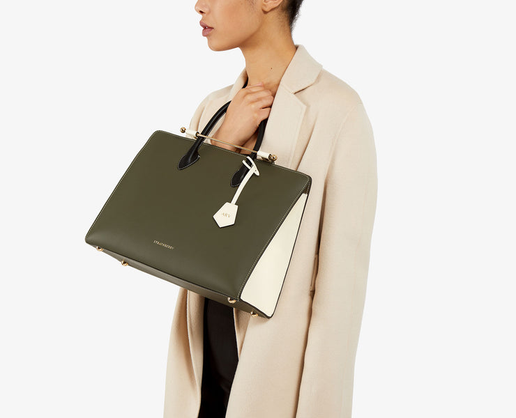The Strathberry Tote - Forest/Vanilla/Black with Vanilla Charm